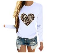 Ybing Maglia a maniche lunghe da donna, motivo leopardato, con stampa a cuore, slim fit, girocollo, elegante, maglione leggero, comodo, basic, top tunica, adolescente, ragazza a maniche lunghe, bianco