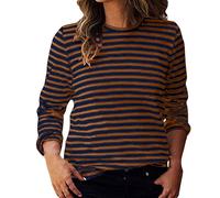 Ybing Maglia a maniche lunghe da donna Y2K a righe, casual, girocollo, a maniche lunghe, leggera, comoda, sportiva, in cotone, a maniche lunghe, #03 Marrone, XXL