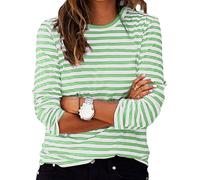 Ybing Maglia a maniche lunghe da donna Y2K a righe, casual, girocollo, a maniche lunghe, leggera, comoda, sportiva, in cotone, a maniche lunghe, #02 verde, XL