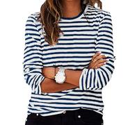 Ybing Maglia a maniche lunghe da donna Y2K a righe, casual, girocollo, a maniche lunghe, leggera, comoda, sportiva, in cotone, a maniche lunghe, #02 blu, M