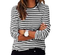 Ybing Maglia a maniche lunghe da donna Y2K a righe, casual, girocollo, a maniche lunghe, leggera, comoda, sportiva, in cotone, a maniche lunghe, #02 grigio., XL