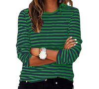 Ybing Maglia a maniche lunghe da donna Y2K a righe, casual, girocollo, a maniche lunghe, leggera, comoda, sportiva, in cotone, a maniche lunghe, #03 verde, M