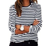 Ybing Maglia a maniche lunghe da donna Y2K a righe, casual, girocollo, a maniche lunghe, leggera, comoda, sportiva, in cotone, a maniche lunghe, #03 Marine, L