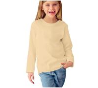 Ybing Maglia a maniche lunghe da ragazza, tinta unita, casual, scollo rotondo, camicetta sottile, a maniche lunghe, comoda, a maniche lunghe, in cotone, basic top unisex per bambini, beige., 13 anni