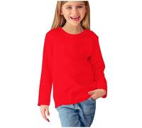 Ybing Maglia a maniche lunghe da ragazza, tinta unita, casual, scollo rotondo, camicetta sottile, a maniche lunghe, comoda, a maniche lunghe, in cotone, basic top unisex per bambini, Colore: rosso, 9