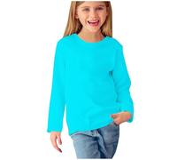 Ybing Maglia a maniche lunghe da ragazza, tinta unita, casual, scollo rotondo, camicetta sottile, a maniche lunghe, comoda, a maniche lunghe, in cotone, basic top unisex per bambini, Celeste., 9 anni