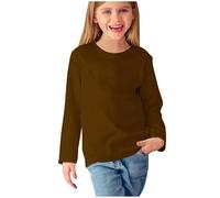 Ybing Maglia a maniche lunghe da ragazza, tinta unita, casual, scollo rotondo, camicetta sottile, a maniche lunghe, comoda, a maniche lunghe, in cotone, basic top unisex per bambini, marrone, 3 anni