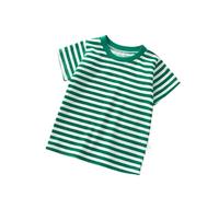 Ybing Maglietta a righe da ragazza, in cotone, alla moda, estiva, leggera, a maniche corte, casual, con scollo rotondo, comoda, a maniche corte, basic top sportivo, verde, 130 cm