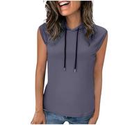 Ybing Maglietta con cappuccio, da donna, in cotone, senza maniche, con cappuccio, alla moda, slim fit, canotta sottile, tinta unita, estiva, comoda maglietta, grigio., M