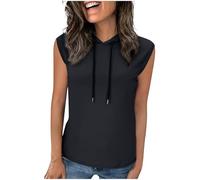 Ybing Maglietta con cappuccio, da donna, in cotone, senza maniche, con cappuccio, alla moda, slim fit, canotta sottile, tinta unita, estiva, comoda maglietta, Nero , M