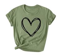 Ybing Maglietta da donna con stampa a cuore, casual, con scollo rotondo, camicetta estiva, in cotone, a maniche corte, sottile, per adolescenti, ragazze, basic, verde militare, S