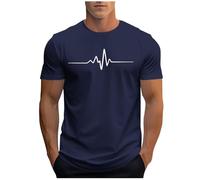 Ybing Maglietta da uomo con stampa casual, sottile, leggera, estiva, scollo rotondo, a maniche corte, comoda, classica, sportiva, in cotone, per uomo, Blu scuro, XXL