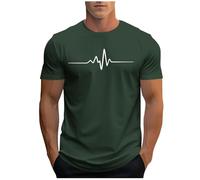 Ybing Maglietta da uomo con stampa casual, sottile, leggera, estiva, scollo rotondo, a maniche corte, comoda, classica, sportiva, in cotone, per uomo, verde militare, XL
