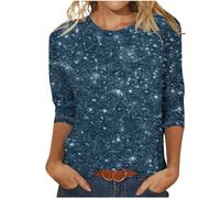 Ybing Maglione da donna a 3/4, con stampa 3D, a maniche lunghe, alla moda, con scollo rotondo, a maniche lunghe, leggero, vestibilità regolare, taglie grandi, comodo, basic top S-5XL, Blu scuro, 5XL