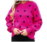 Ybing Maglione da donna a pois con stampa a maglia, alla moda, scollo rotondo, a maniche lunghe, Autumn Inverno caldo, comodo, vestibilità normale, top basic da donna, P-ink, M