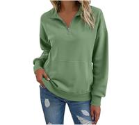 Ybing Maglione da donna con cerniera a 1/4, elegante, tinta unita, senza cappuccio, slim fit, scollo a V, maglione leggero, a maniche lunghe, casual, a maniche lunghe, comodo, basic top, verde, M