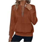 Ybing Maglione da donna con chiusura lampo a 1/3, girocollo, casual, jacquard, senza cappuccio, tinta unita, a maniche lunghe, con tasche, basic top, Colore: arancione., S