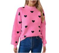 Ybing Maglione da donna con stampa a cuore, senza cappuccio, elegante, scollo rotondo, per autunno e inverno, caldo, a maniche lunghe, morbido, top basic top streetwear, Colore: rosa., L