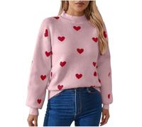 Ybing Maglione da donna con stampa a cuore, senza cappuccio, elegante, scollo rotondo, per autunno e inverno, caldo, a maniche lunghe, morbido, top basic top streetwear, P-ink, L