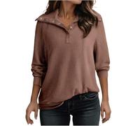 Ybing Maglione da donna, elegante, lavorato a maglia, jacquard, leggero, con bottoni, tinta unita, a coste, a maniche lunghe, morbido, a maniche lunghe, larga, comoda, marrone, XL