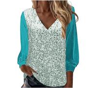 Ybing Maglione da donna in velluto dorato, alla moda, con paillettes, casual, con scollo a V, a maniche lunghe, con brillantini, leggero, lucido, comodo, a maniche lunghe, basic top, Celeste., S