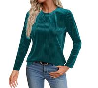 Ybing Maglione da donna in velluto dorato, casual, a coste, a maniche lunghe, tinta unita, con scollo rotondo, morbido, a maniche lunghe, comodo top basic, Verde menta, XL