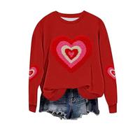 Ybing Maglione da donna per San Valentino, con stampa a cuore, senza cappuccio, per autunno e inverno, caldo, a maniche lunghe, casual, girocollo, comodo, basic top streetwear, Colore: rosso, XL