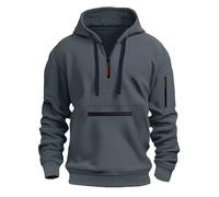 Ybing Maglione da lavoro da uomo, elegante, con cerniera a 1/4, casual, tinta unita, con cappuccio, classico, con chiusura lampo, maglione leggero, #03 Grigio scuro, XL