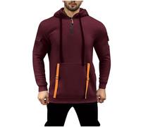 Ybing Maglione da lavoro da uomo, elegante, con cerniera a 1/4, casual, tinta unita, con cappuccio, classico, con chiusura lampo, maglione leggero, #01 Vino., XL