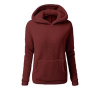 Ybing Maglione in pile da donna, casual, tinta unita, morbido, felpa con cappuccio, con cappuccio, comoda felpa con cappuccio, Colore: rosso, L