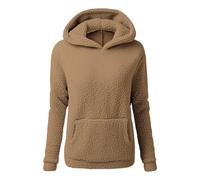 Ybing Maglione in pile da donna, casual, tinta unita, morbido, felpa con cappuccio, con cappuccio, comoda felpa con cappuccio, cachi, M