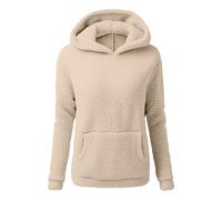 Ybing Maglione in pile da donna, casual, tinta unita, morbido, felpa con cappuccio, con cappuccio, comoda felpa con cappuccio, beige., XXL
