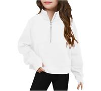 Ybing Maglione per adolescenti, da ragazza, con mezza cerniera, colletto alto, senza cappuccio, tinta unita, foro per il pollice, a maniche lunghe, casual, casual, a maniche lunghe, per ragazze, #01