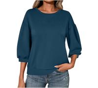 Ybing Maniche a 3/4, maglione da donna, casual, tinta unita, senza cappuccio, spalle sovrapposte, a maniche lunghe, girocollo, camicetta a maniche lunghe, maglione basic top, Blu marino, L