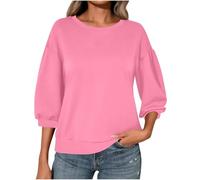 Ybing Maniche a 3/4, maglione da donna, casual, tinta unita, senza cappuccio, spalle sovrapposte, a maniche lunghe, girocollo, camicetta a maniche lunghe, maglione basic top, Colore: rosa., XL