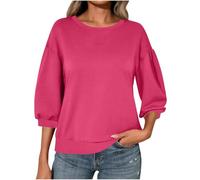 Ybing Maniche a 3/4, maglione da donna, casual, tinta unita, senza cappuccio, spalle sovrapposte, a maniche lunghe, girocollo, camicetta a maniche lunghe, maglione basic top, P-ink, M
