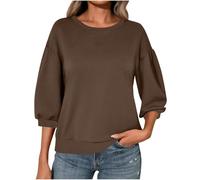 Ybing Maniche a 3/4, maglione da donna, casual, tinta unita, senza cappuccio, spalle sovrapposte, a maniche lunghe, girocollo, camicetta a maniche lunghe, maglione basic top, marrone, M
