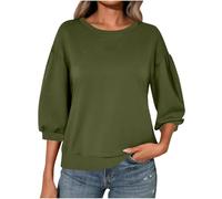 Ybing Maniche a 3/4, maglione da donna, casual, tinta unita, senza cappuccio, spalle sovrapposte, a maniche lunghe, girocollo, camicetta a maniche lunghe, maglione basic top, verde militare, XL