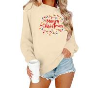 Ybing Merry Christmas - Felpa da donna con scollo rotondo, maglione natalizio, elegante, a maniche lunghe, per feste, beige., XL