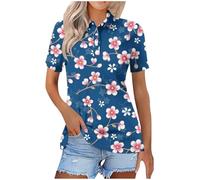 Ybing Polo da donna a righe e blocchi di colore, patchwork, casual, a maniche corte, da golf, con bottoni, con stampa floreale, elegante, sottile, estiva, traspirante, #12 Blu, XL