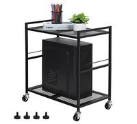 YBING - Supporto a torre per computer, in metallo, con ruote girevoli, carrello per stampante a 2 ripiani, per fax, casa, ufficio, colore: nero