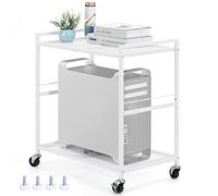 YBING - Supporto a torre per PC a 2 livelli, supporto per CPU da pavimento, con ruote, in metallo, per fax, casa, ufficio, colore: bianco