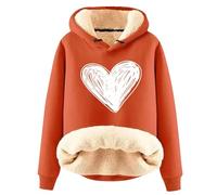 Ybing Teddy, felpa con cappuccio da donna con motivo a cuore, in pile caldo, foderata, leggera, in pile Teddy, con cappuccio, per autunno e inverno, con cappuccio, Colore: arancione., L