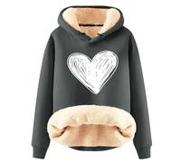 Ybing Teddy, felpa con cappuccio da donna con motivo a cuore, in pile caldo, foderata, leggera, in pile Teddy, con cappuccio, per autunno e inverno, con cappuccio, grigio scuro, L