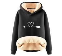 Ybing Teddy, felpa con cappuccio da donna con stampa a cuore, in pile caldo, con cappuccio, in morbido pile, per autunno e inverno, con cappuccio, comoda felpa con cappuccio, Nero , L