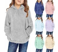 Ybing Teddy Fleece Pullover da ragazza in velluto double face, casual, tinta unita, con cappuccio, comoda felpa di peluche 2024, Verde menta, 120