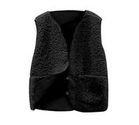 Ybing Teddy, gilet da ragazza, elegante, tinta unita, in pile, per bambini, leggero, senza maniche, con bottoni, scollo a V, caldo pile polare, invernale, morbido gilet termico, #01 nero., 150