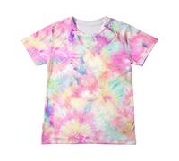 Ybing Tie Dye - Maglietta da bambina 3D colorata Batik Y2K Basic con scollo a O, in cotone, a maniche corte, leggera, sportiva, comoda maglietta a maniche corte, P-ink, 140