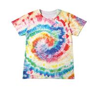 Ybing Tie Dye - Maglietta da bambina 3D colorata Batik Y2K Basic con scollo a O, in cotone, a maniche corte, leggera, sportiva, comoda maglietta a maniche corte, multicolore, 140