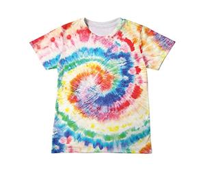Ybing Tie Dye - Maglietta da bambina 3D colorata Batik Y2K Basic con scollo a O, in cotone, a maniche corte, leggera, sportiva, comoda maglietta a maniche corte, multicolore, 140